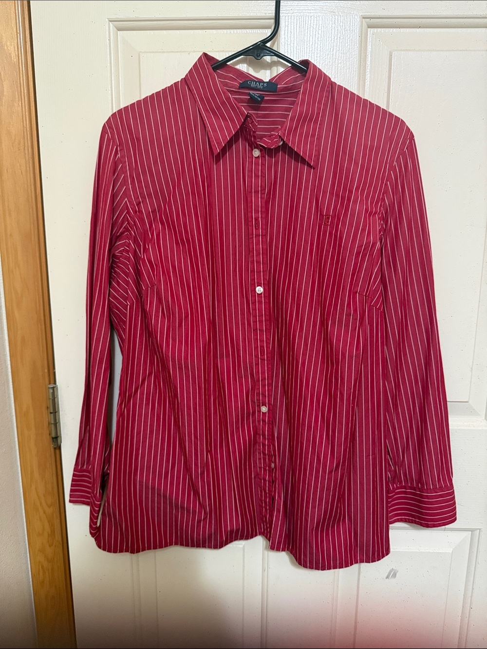Chaps Red Pinstripe Button-Up Blouse